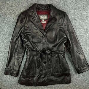 Women’s Wilsons Leather 3-Button Black Belted Jacket Thinsulate Lined Medium